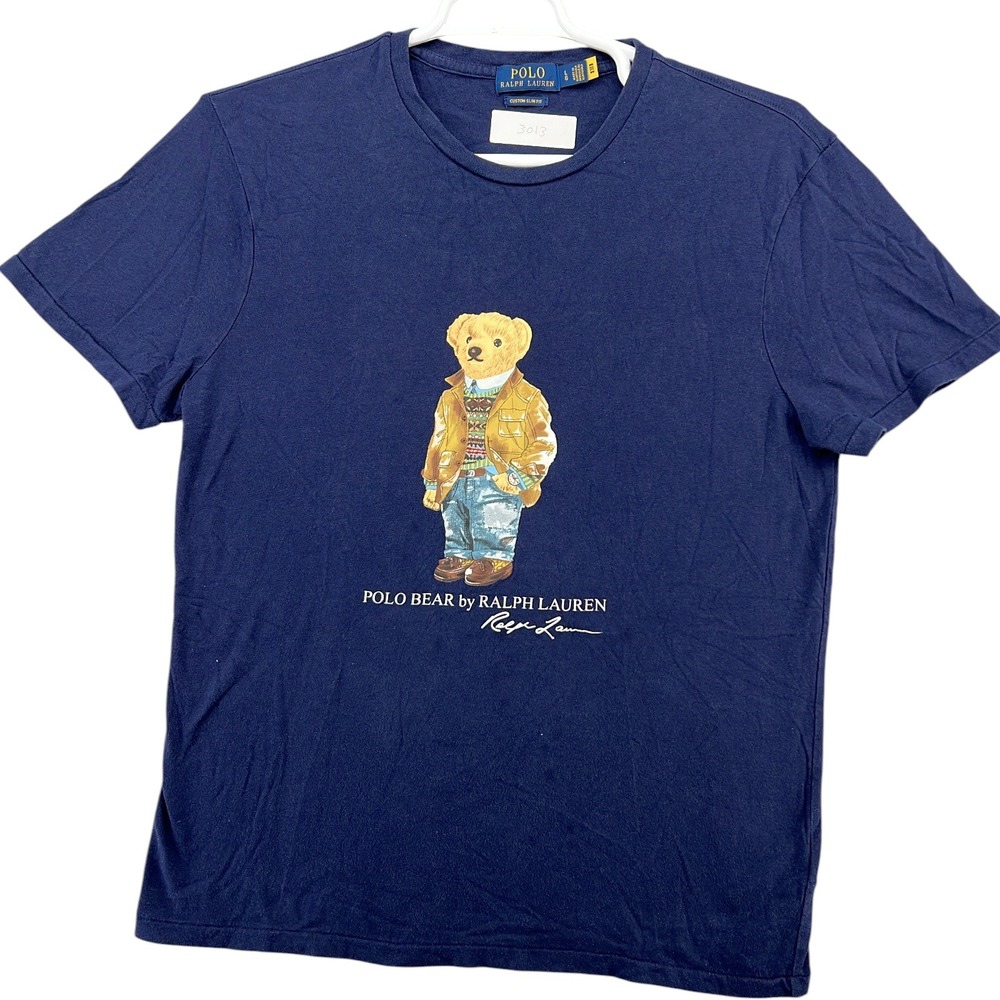 Polo Ralph Lauren T Shirt Polo Bear Mens Large Navy Blue Custom Slim Fit Cotton